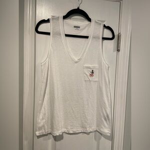 NWOT Madewell Size S White Cherry  Embroidered Pocket V Neck Cotton Tank Top